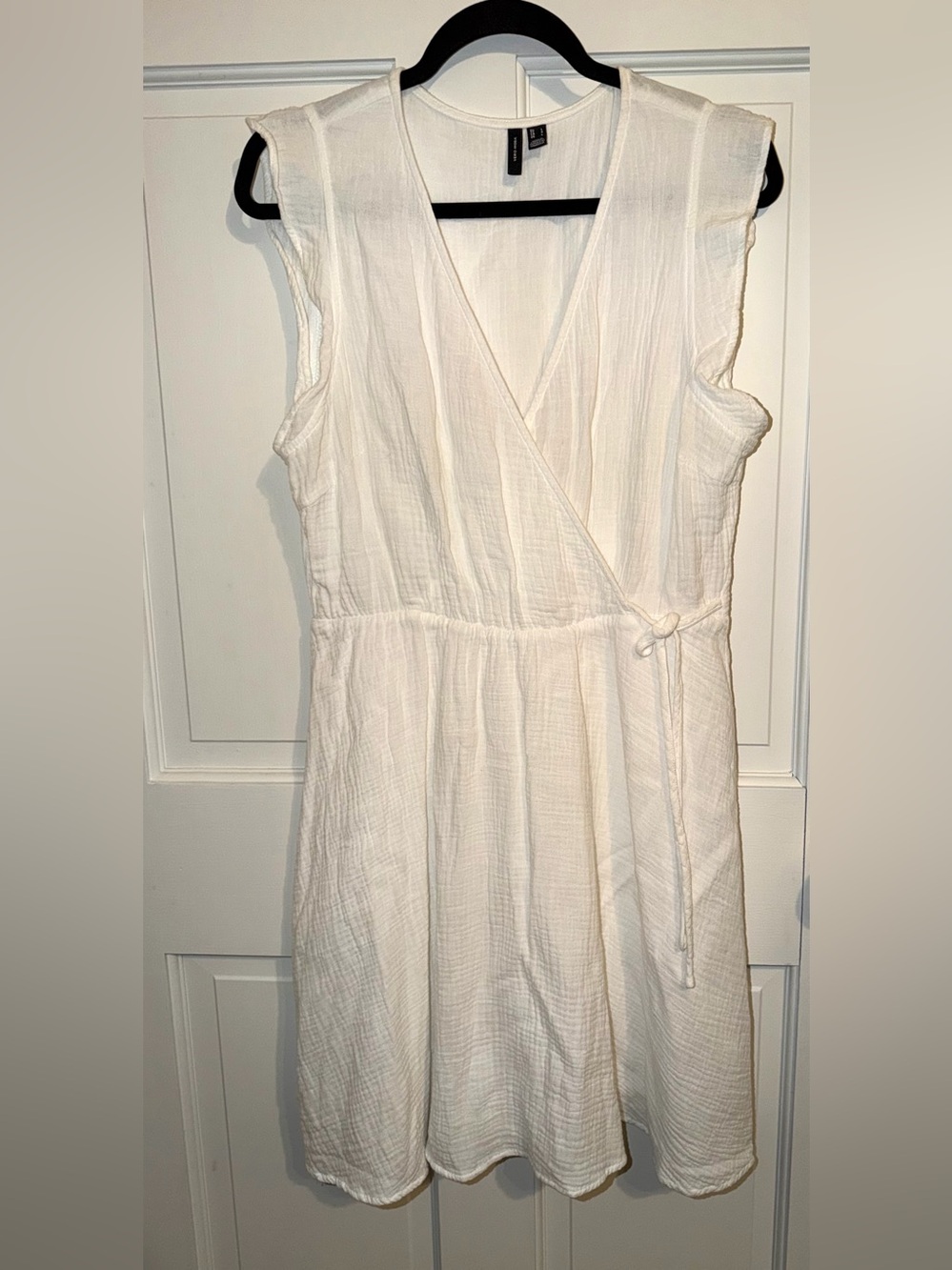 Vero Moda White Gauze Wrap-Front Sleeveless Dress